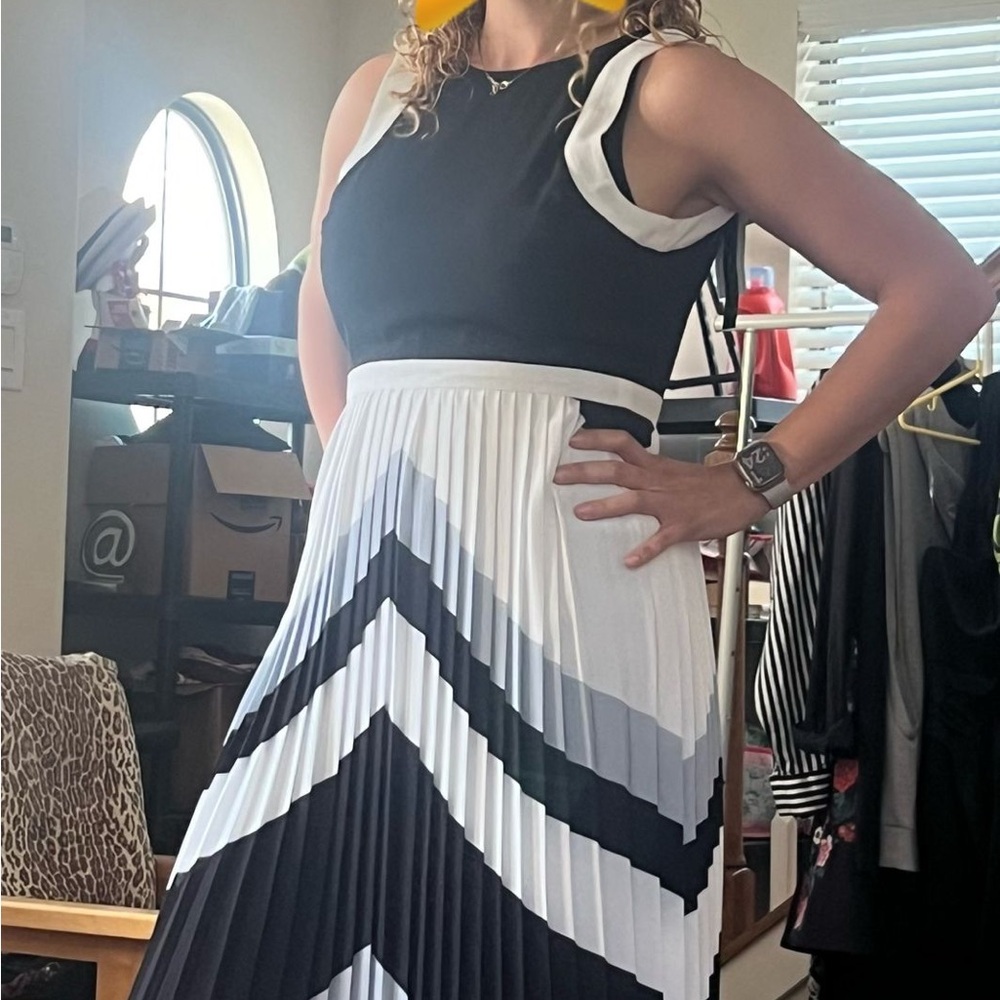 Banana Republic Black and White Pleated One Shoulder Dress